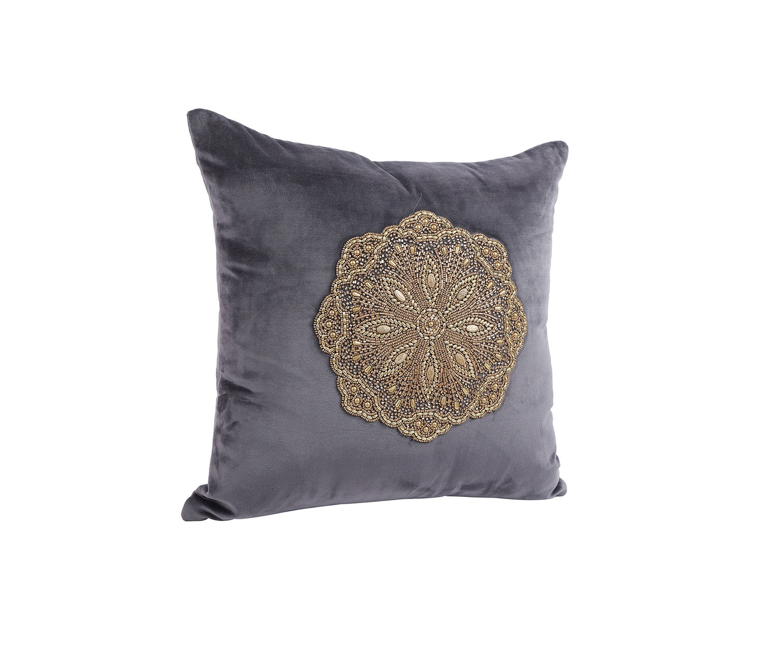 Beaded Velvet Cushion Covers - Set of 2 (Grey, 18 x 18 inch)