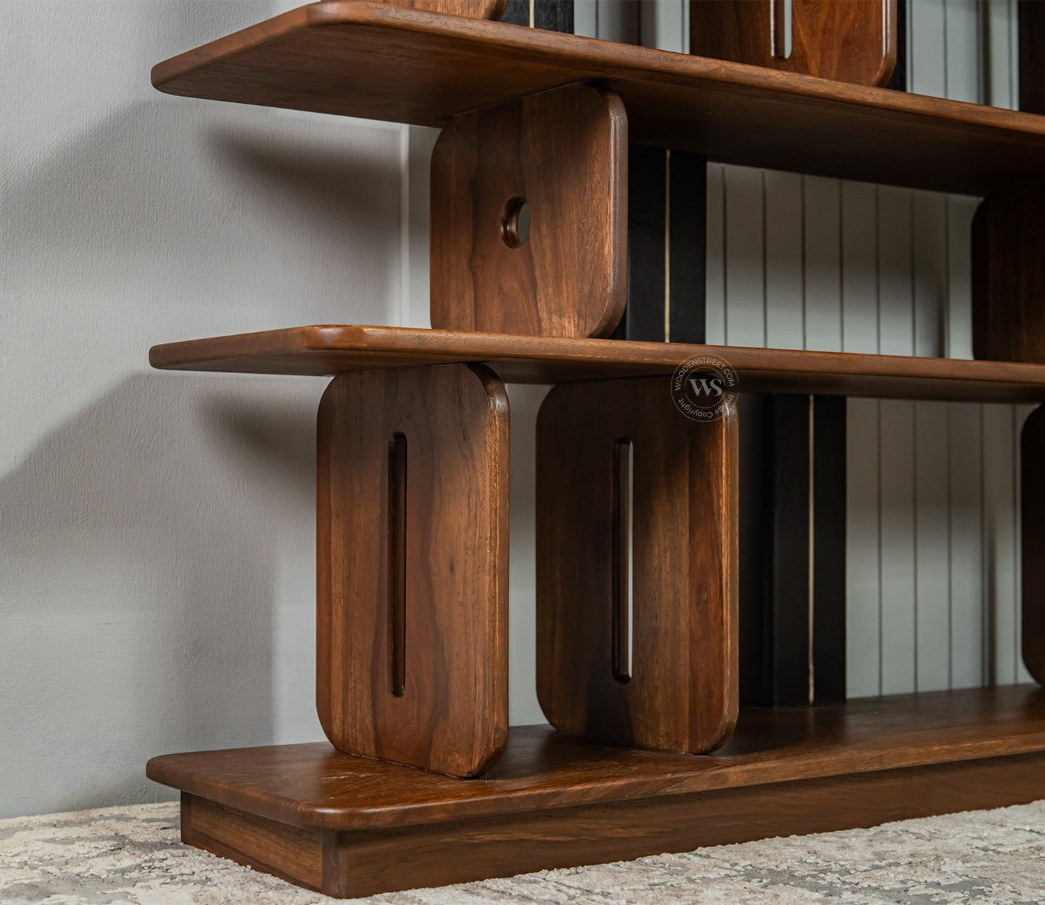 Crossroads Sheesham Wood Bookshelf with Multi-Level Open Storage (Teak Finish)