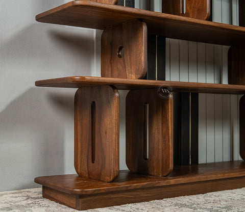 Crossroads Sheesham Wood Bookshelf with Multi-Level Open Storage (Teak Finish)
