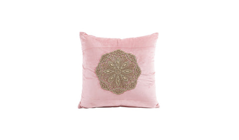 Beaded Velvet Cushion Covers - Set of 1 (Peach, 18 x 18 inch)