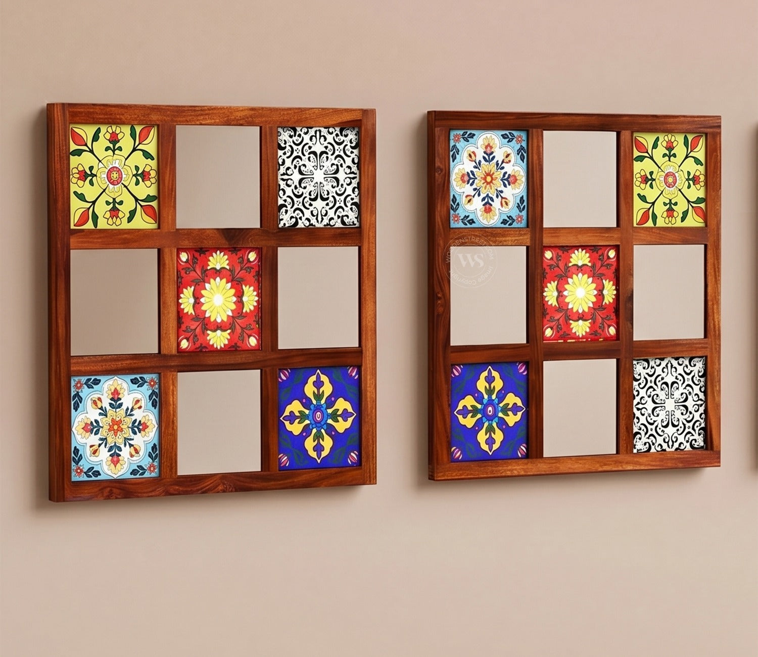 Bohemian Set of 2 Mirror with Frame (Honey Finish)