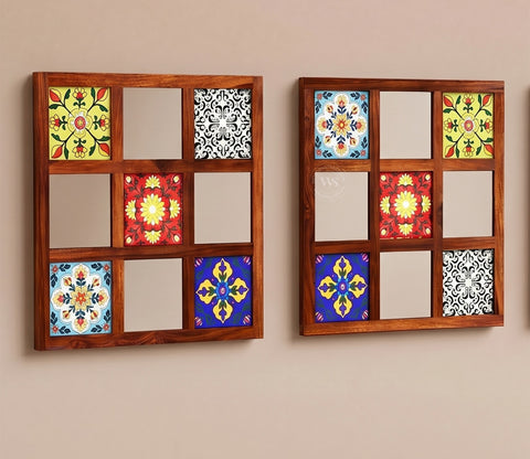 Bohemian Set of 2 Mirror with Frame (Honey Finish)