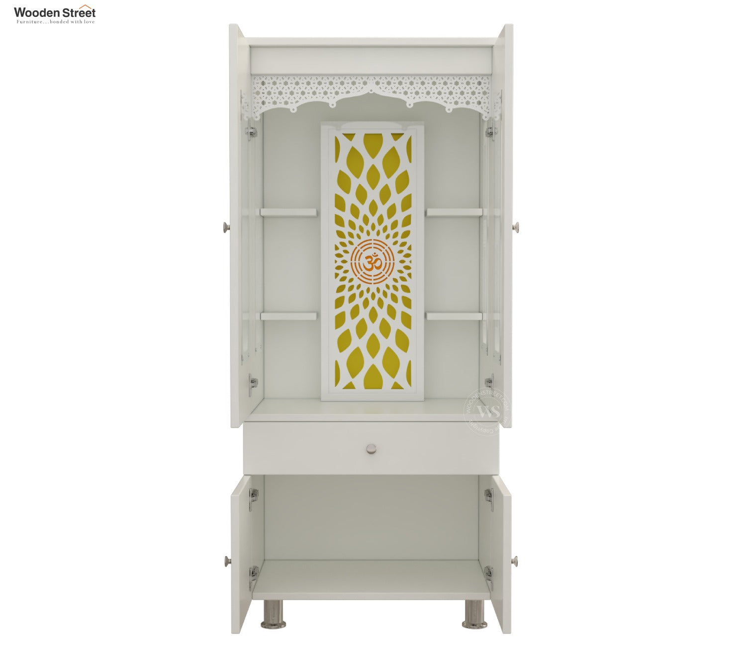 Atharv Engineered Wood Home Temple With Inbuilt LED Light System (White Finish)