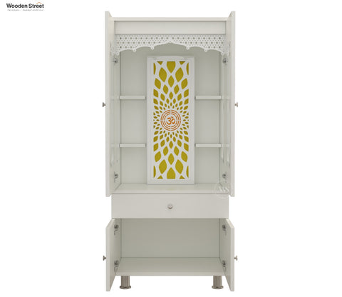 Atharv Engineered Wood Home Temple With Inbuilt LED Light System (White Finish)