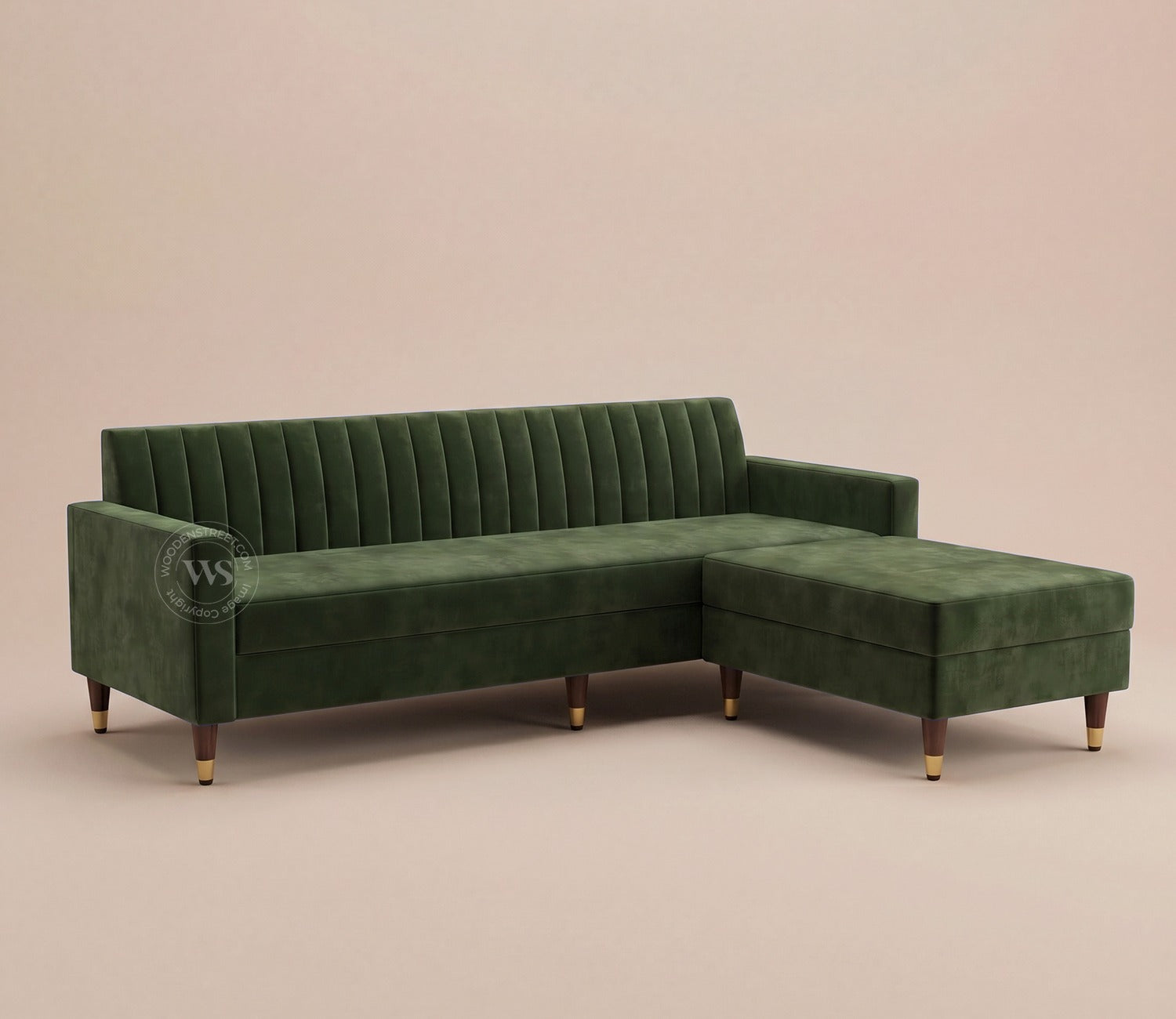 Everett L-Shape Corner Fabric Sofa (Velvet, Dark Olive Green)