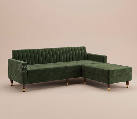Everett L-Shape Corner Fabric Sofa (Velvet, Dark Olive Green)