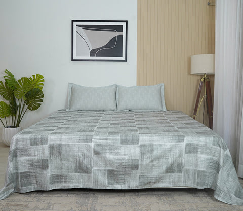 Brick 300 TC Flat Pure Cotton King Size Bedsheet With 2 Pillow Covers (Grey)