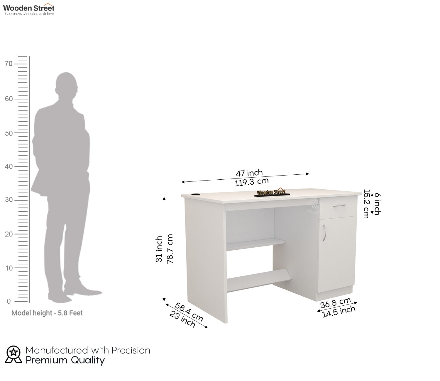 Ignite Premium Engineered Wood Study Table With Multiple Storage Space (Frosty White Finish)