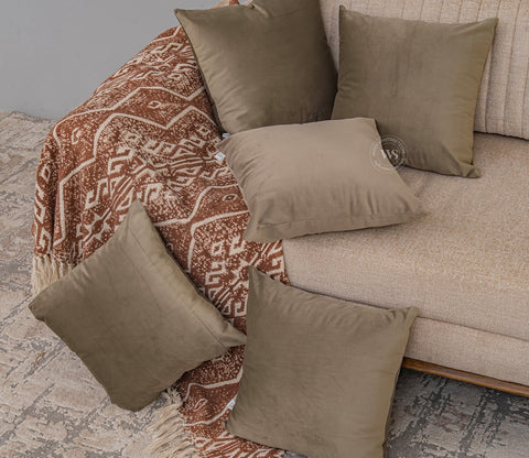 Cupid Velvet Cushion Covers - Pack of 5 (18 x 18 Inches, Pearl Beige)