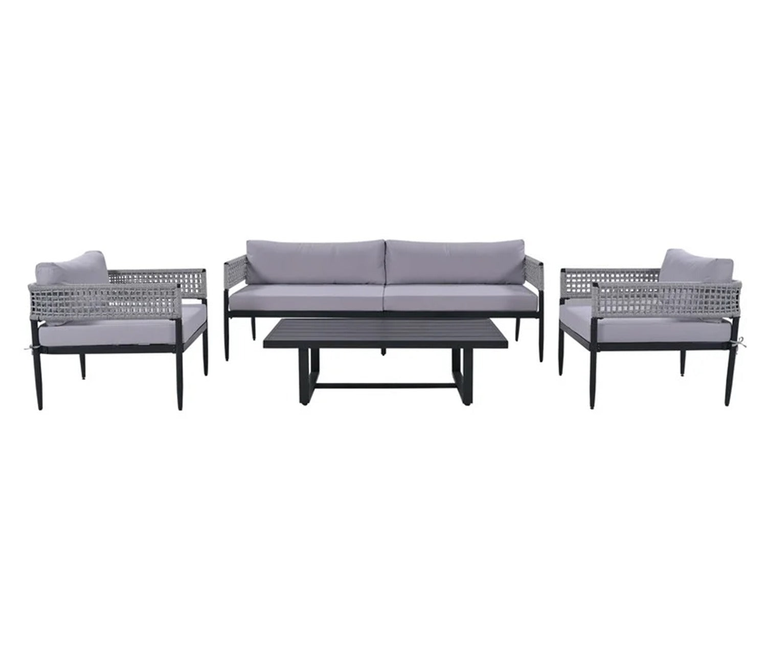 Grey Rope 4 Seater Sofa Set With Table And Grey Color Cushions
