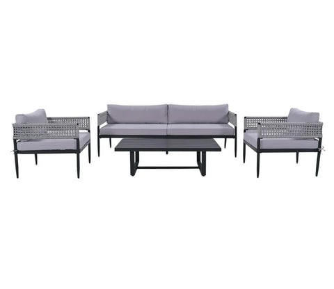 Grey Rope 4 Seater Sofa Set With Table And Grey Color Cushions