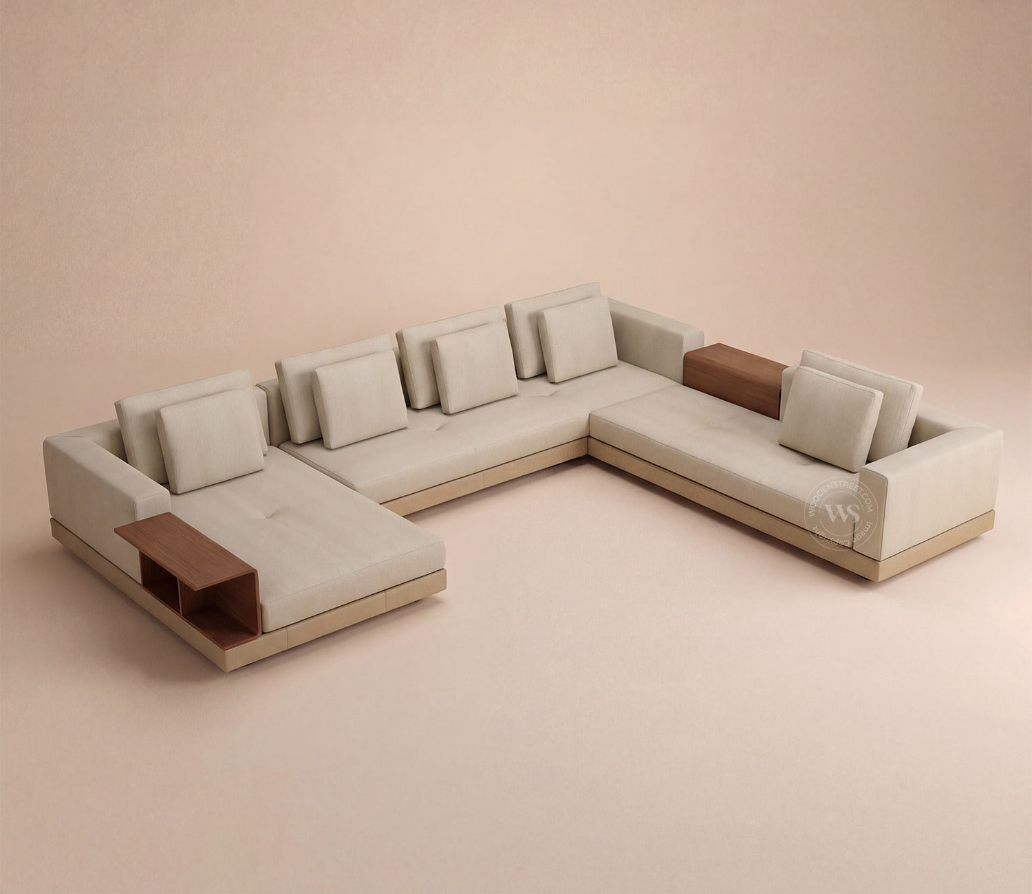 Matrix U-Shape Premium Sectional Fabric Sofa (Cottage Ivory)