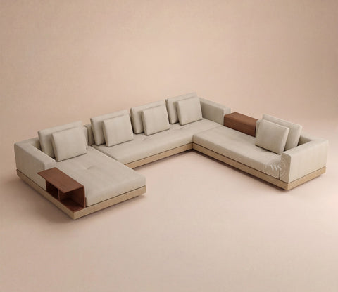 Matrix U-Shape Premium Sectional Fabric Sofa (Cottage Ivory)
