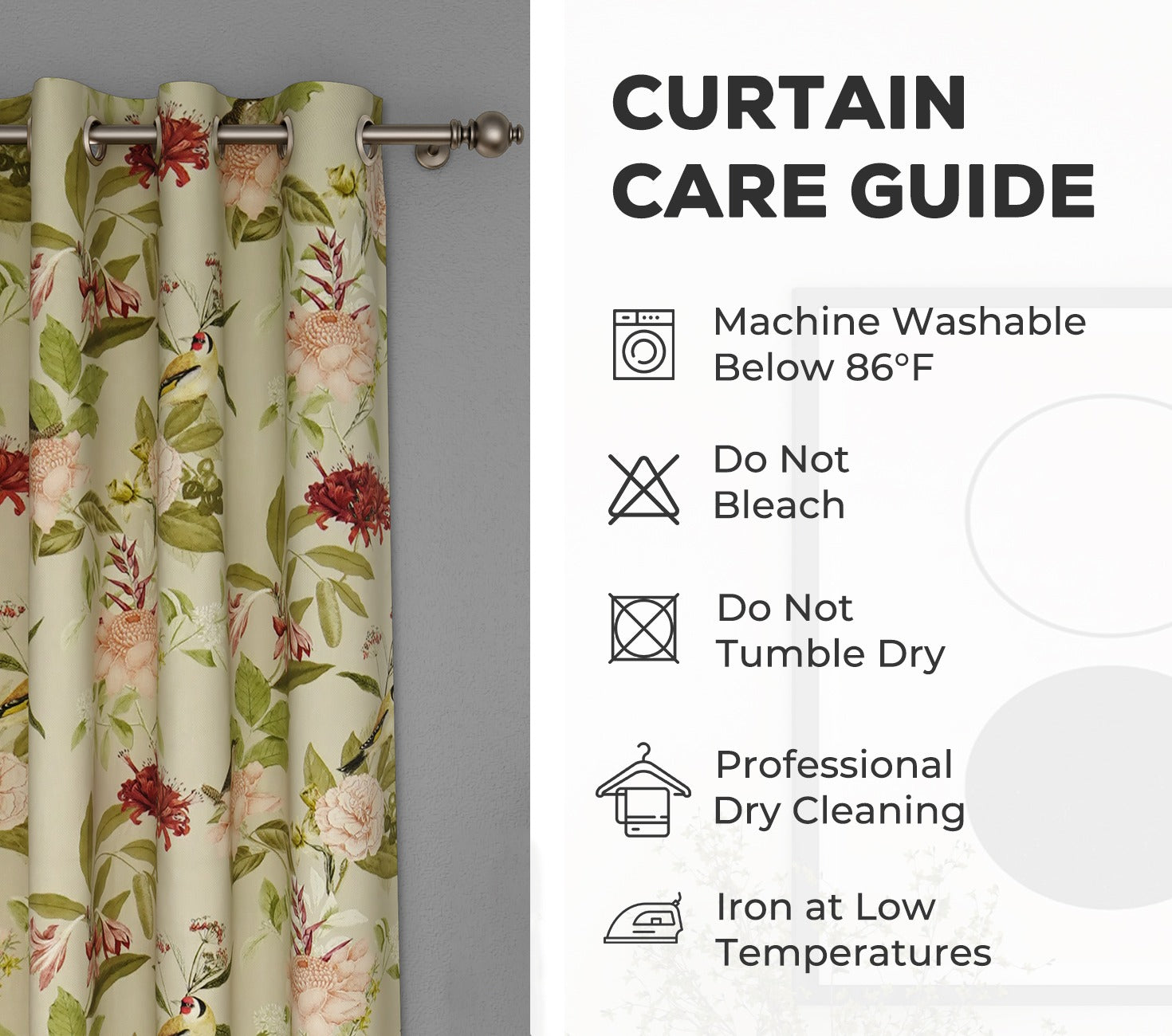 Bird Light-Filtering Door Curtains Set of 2 (Light Green, 7 Feet)
