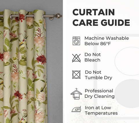 Bird Light-Filtering Door Curtains Set of 2 (Light Green, 7 Feet)