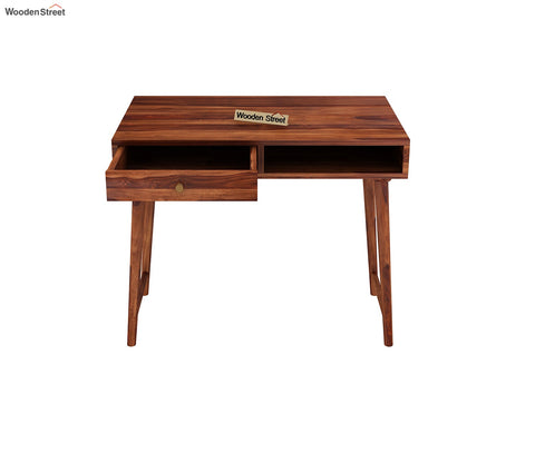 Lynton Study Table with Drawer and Open Storage (Honey Finish)