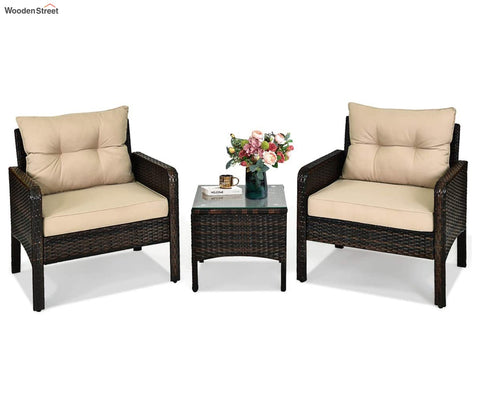 Dark Brown Rattan And Wicker 2 Seater Set With Table Set