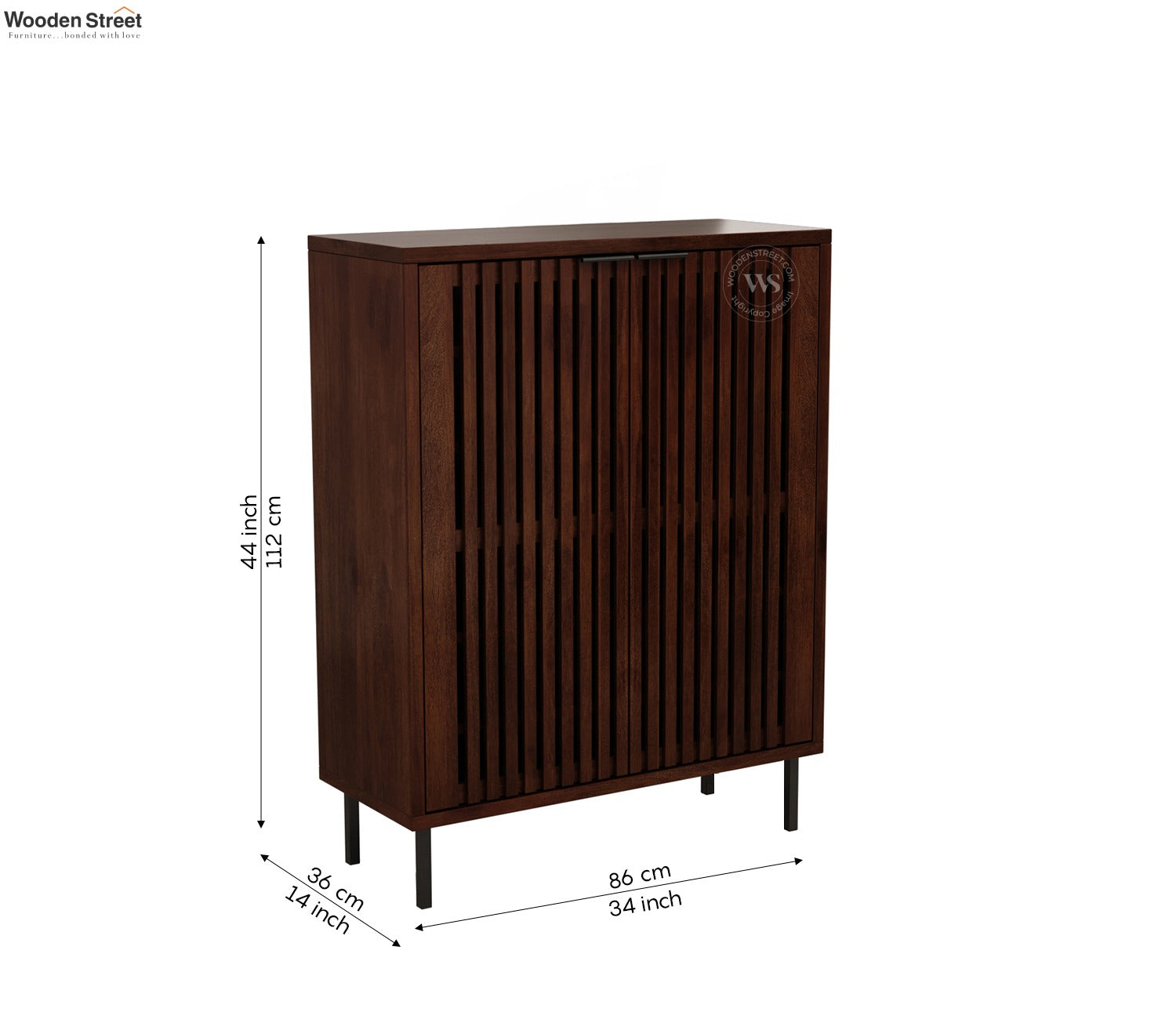 Oxfora Premium Solid Wood Shoe Cabinet With Slatted Doors (Mango Wood, Teak Finish)