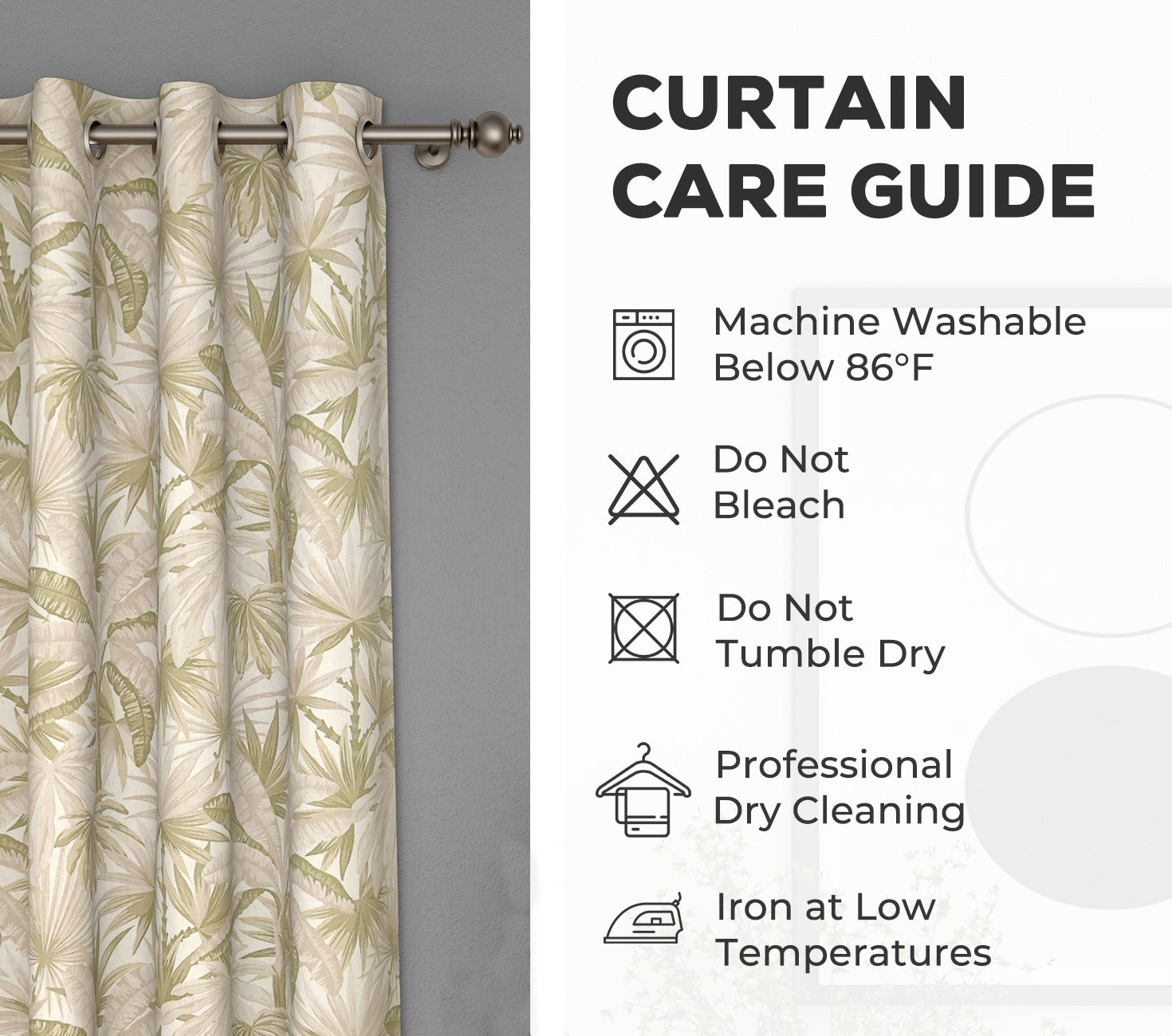 Palm Tree 1 Piece Light-Filtering Curtain (Green, 7 Feet)