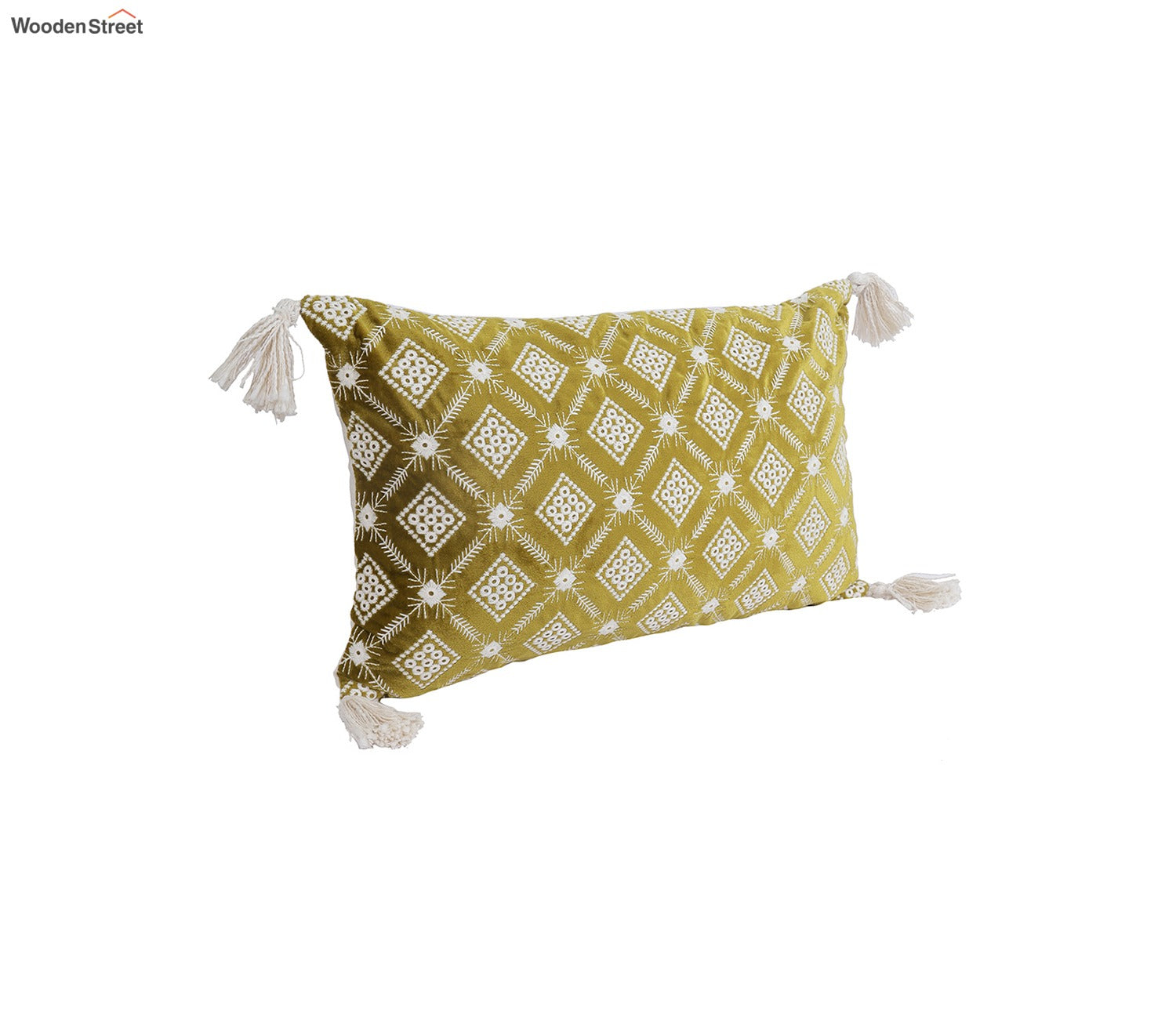 Super Soft Ethnic Design Set of 2 Embroidered Cushion Cover (Henna Green, 20 x 12 inches)