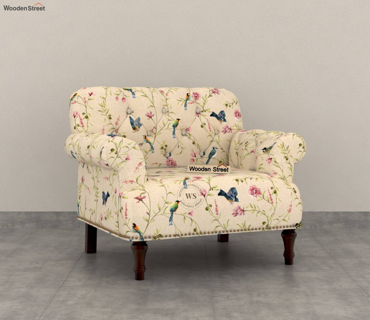 Parker 1 Seater Sofa (Cotton, Cream Robins)