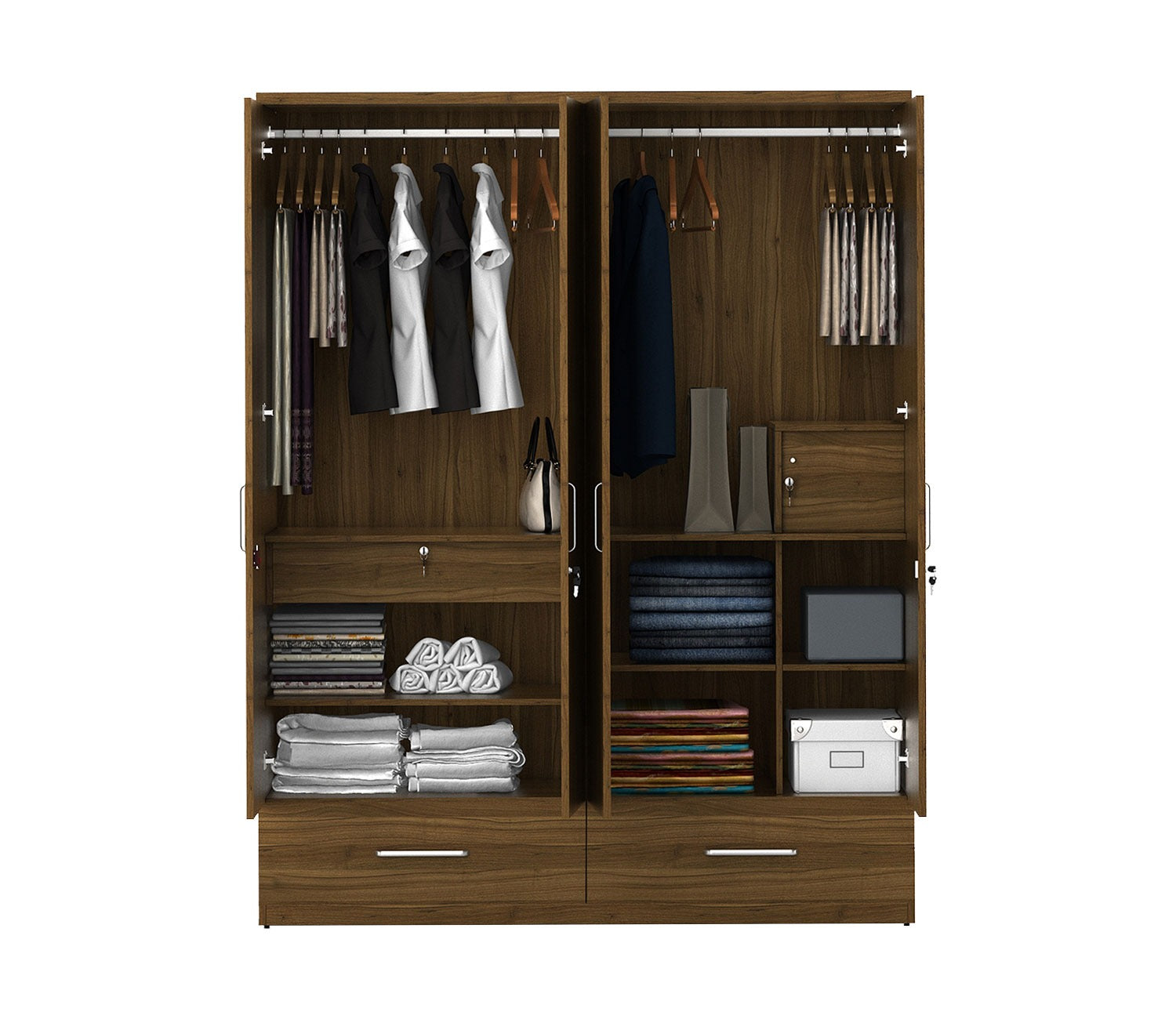 Kosmo Linden 4 Door Wardrobe with Mirror (Exotic Teak Finish)