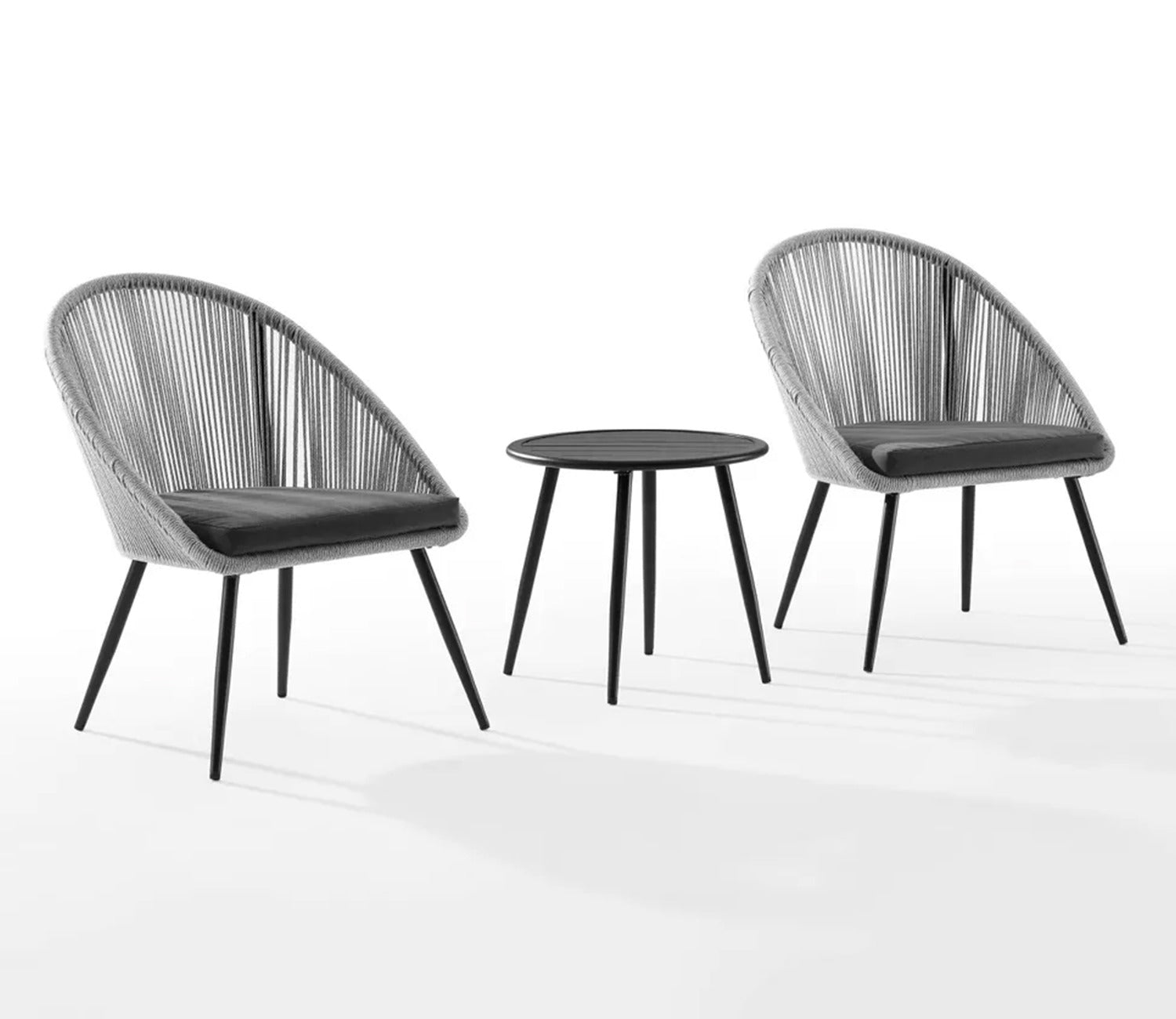 Grey Rope 2 Seater Chair Set With Round Table And Dark Grey Cushions
