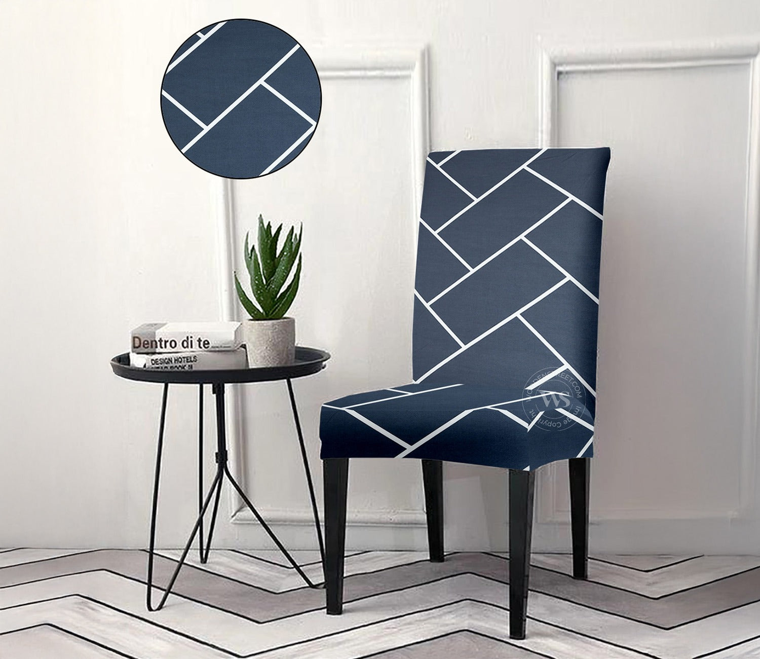 Looma Printed Polyester Spandex Chair Cover - Set of 4 (Indigo Blue)