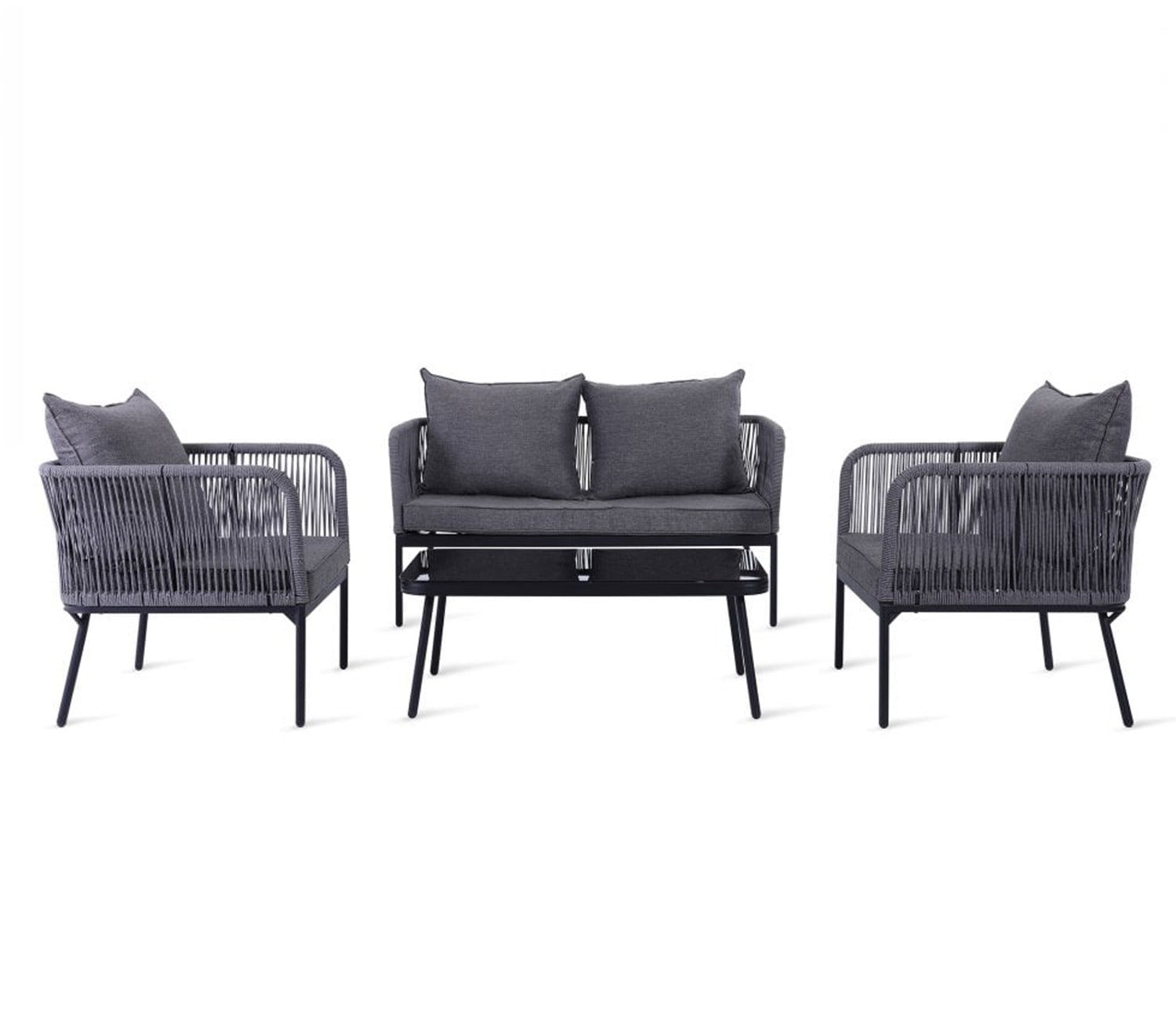 Grey Color Rope 4 Seater Sofa Set With Table And Grey Color Cushions