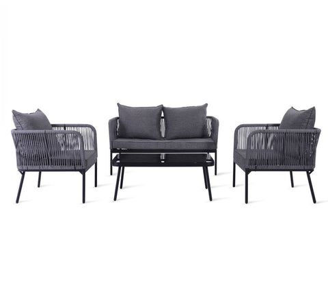 Grey Color Rope 4 Seater Sofa Set With Table And Grey Color Cushions