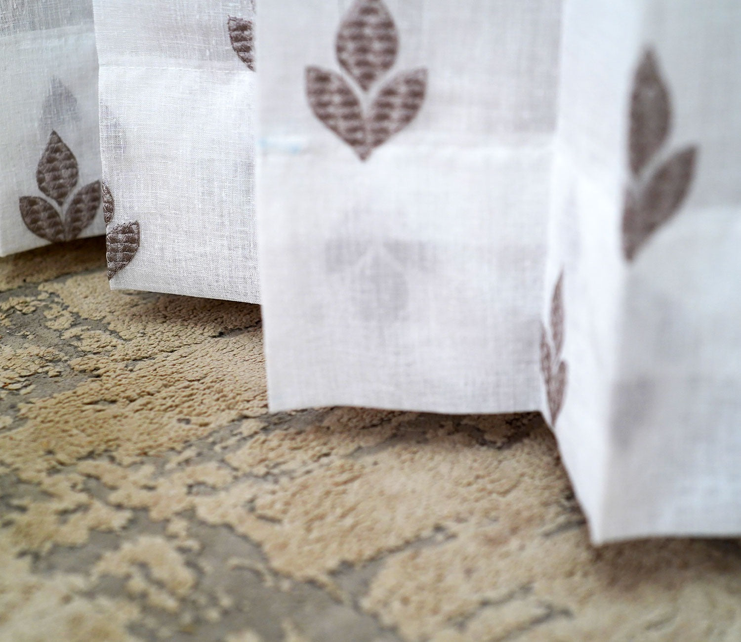 Tri Motifs Sheer Door Curtains Set of 2 (Grey, 7 Feet)
