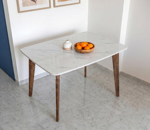 Valence 4 Seater Sheesham Wood Dining Table with Quartz Top (Teak Finish)