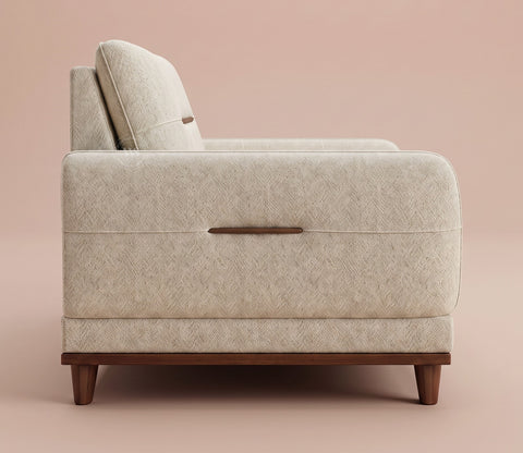 Alvaro 1 Seater Fabric Sofa with Wooden Accents (Cotton, Cottage Ivory)