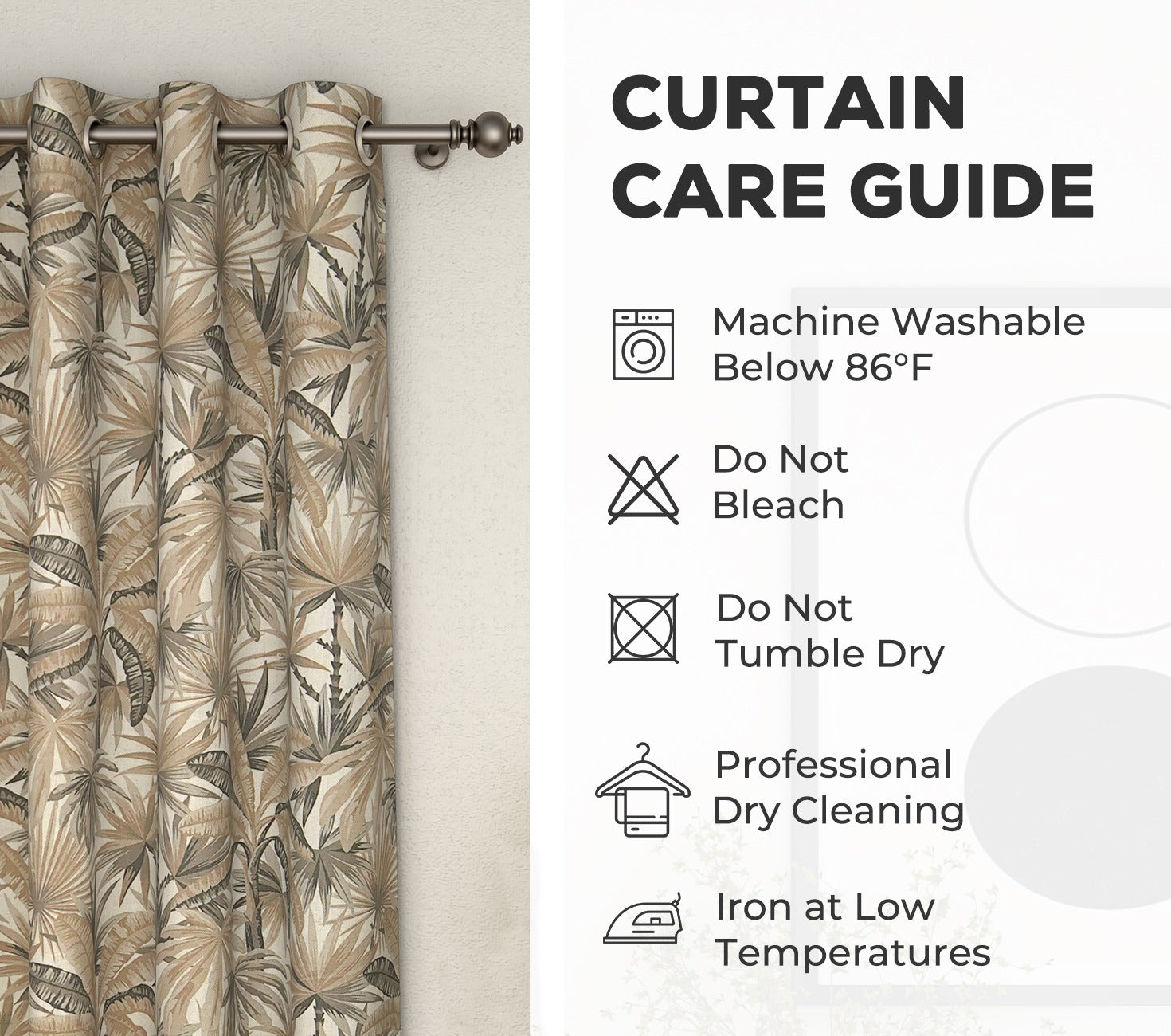 Palm Tree Light-Filtering Door Curtains Set of 2 (Grey, 7 Feet)