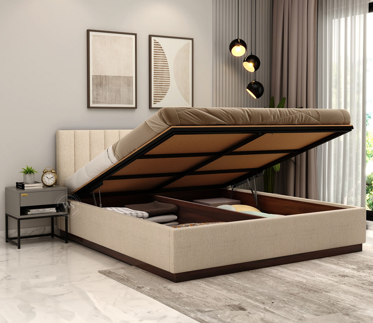 Nuvo Premium Upholstered Bed With Hydraulic Storage (King Size, Jade Ivory)