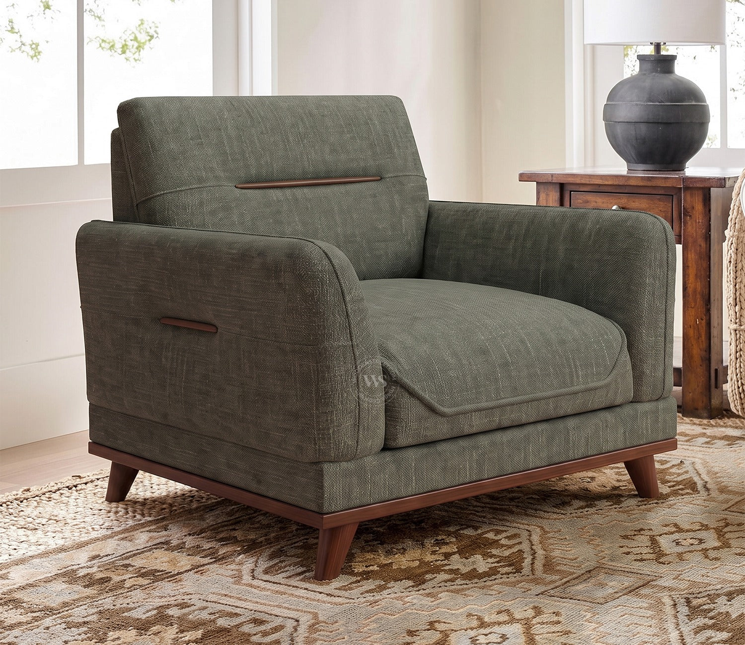 Alvaro 3+1+1 Seater Fabric Sofa with Wooden Accents (Cotton, Sage Green)