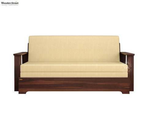 Della Sheesham Wood Sofa Cum Bed With Armrests (Walnut Irish Cream)