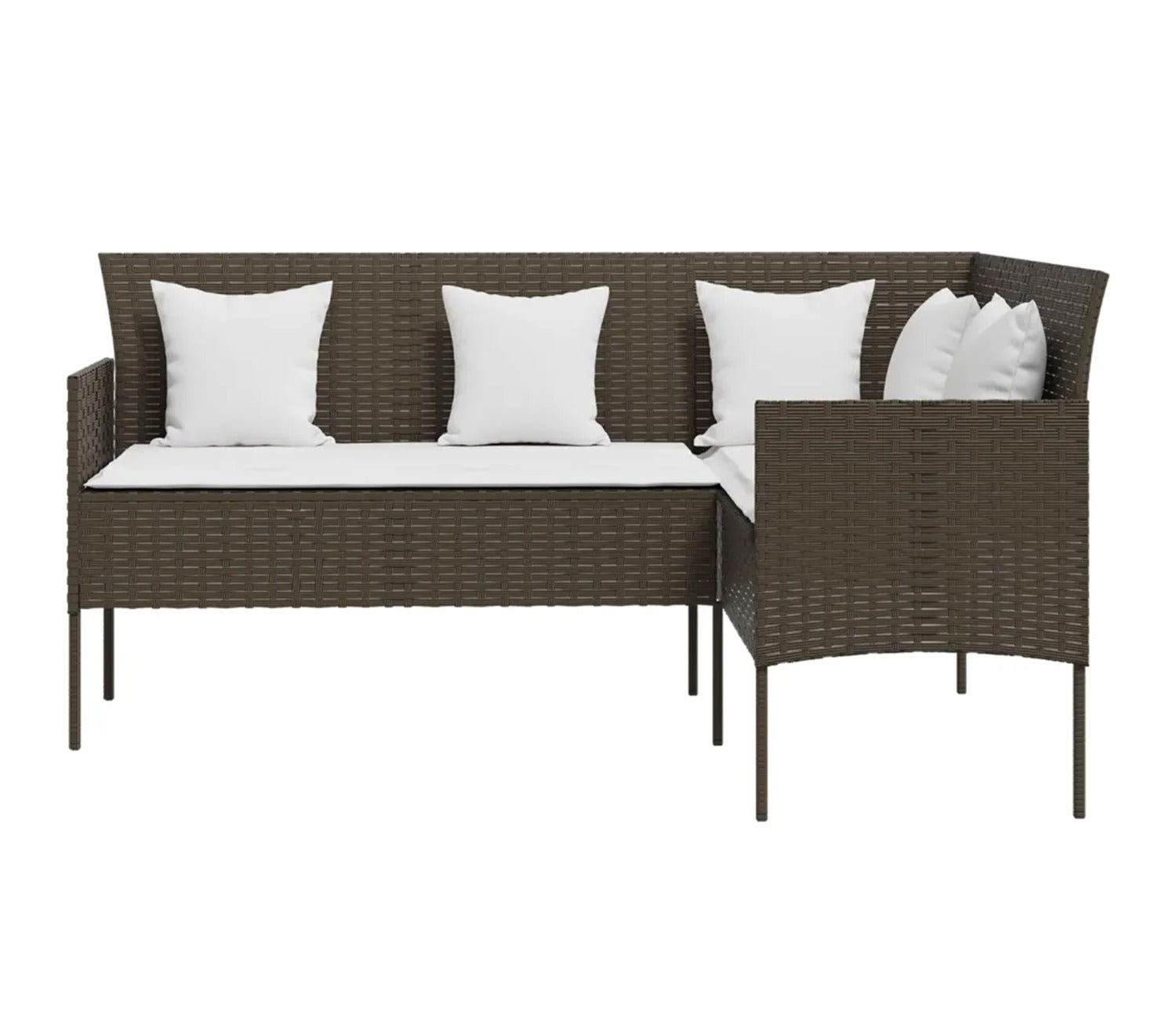 Dark Brown Rattan And Wicker 7 Seater Patio Set With Table And Off White Cushions