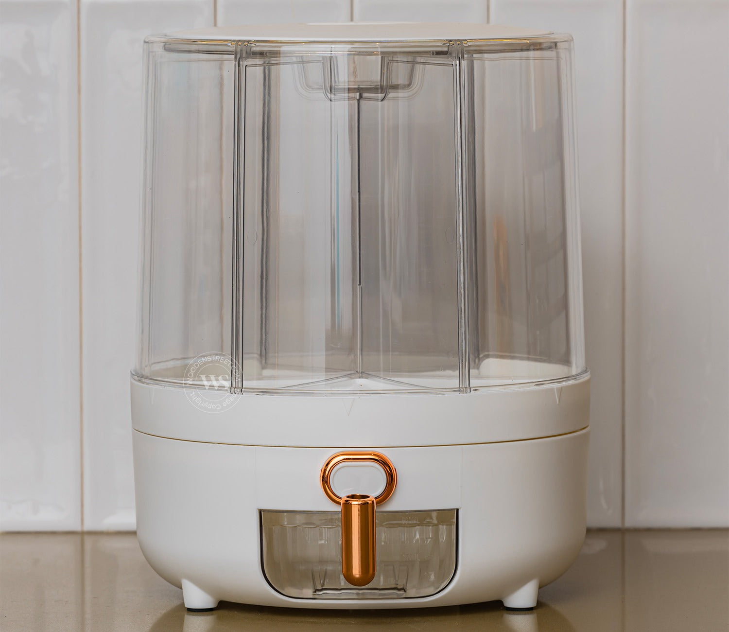 Rotarion 6- Compartment All-In-One Rotating Grain Dispenser (White, Large)