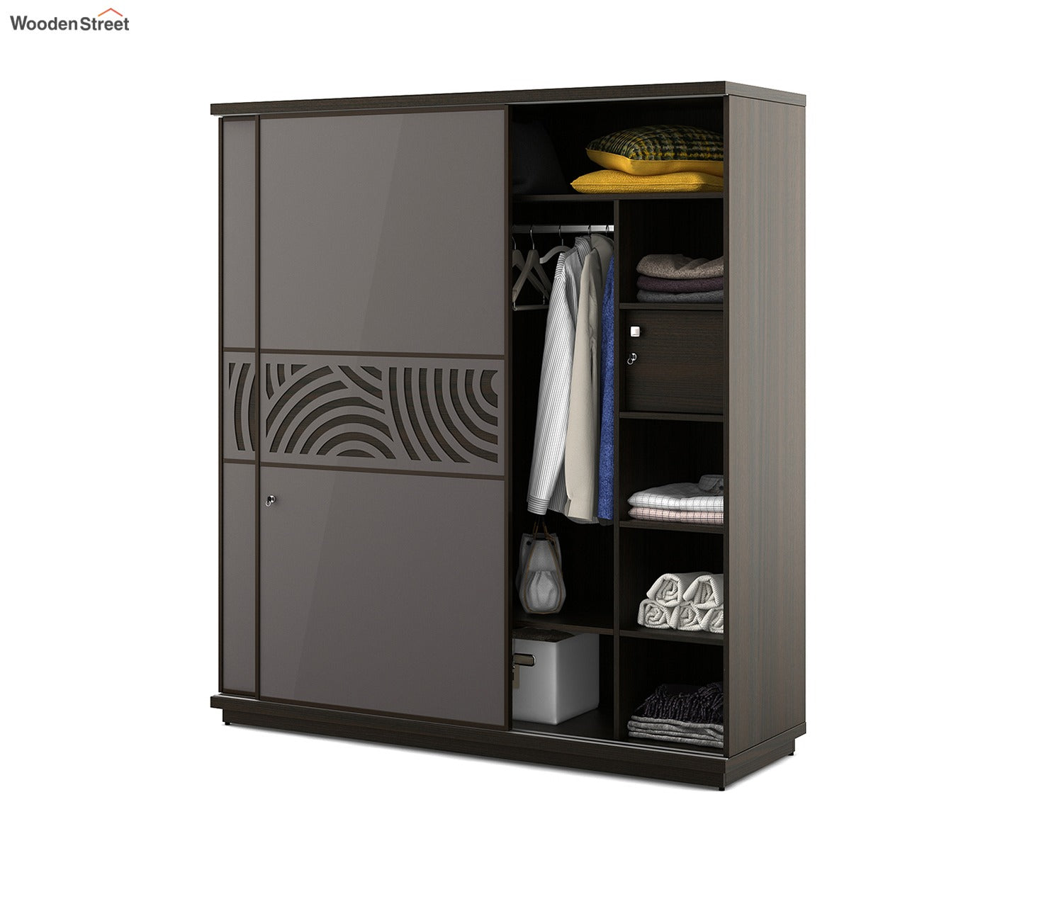 Kosmo Ripples 2 Door Sliding Wardrobe in High Gloss Basalt Grey Finish