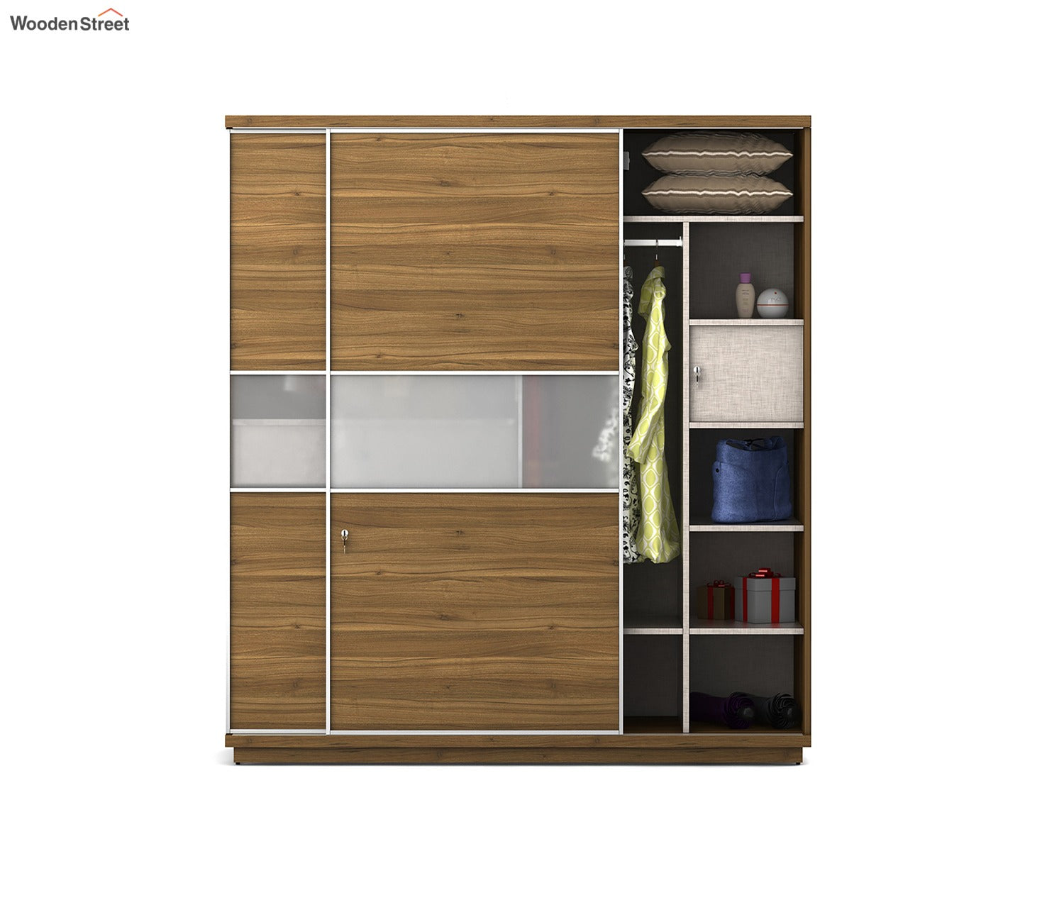 Kosmo Universal 2 Door Sliding Wardrobe (Exotic Teak Finish)
