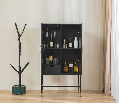 Orvion Modern Bar Cabinet with Textured Premium HDMMR Front (Marble Green)