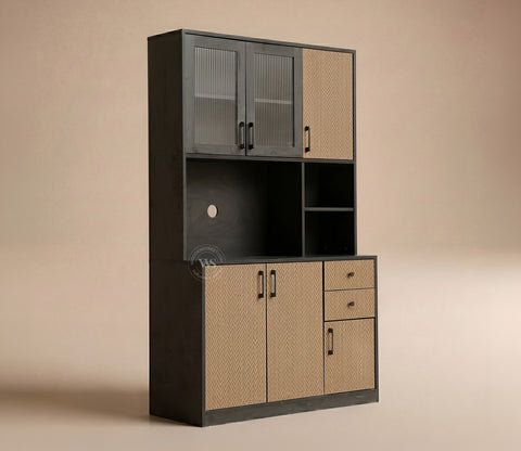 Basilic Engineered Wood Kitchen Cabinet with Textured Front & Ample Storage Space (Zigzag Brown)