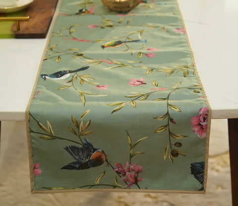 Bird on Branch Printed Cotton Table Runner (Teal, 13 x 72 Inches)