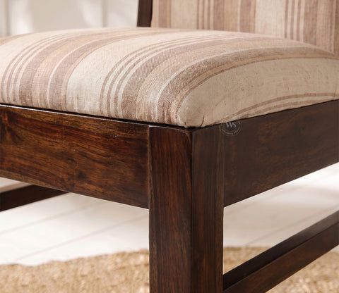 Hazel Sheesham Wood Premium Cotton Cushioned Dining Chair - Set of 2 (Cotton, Walnut Cream Stripe)