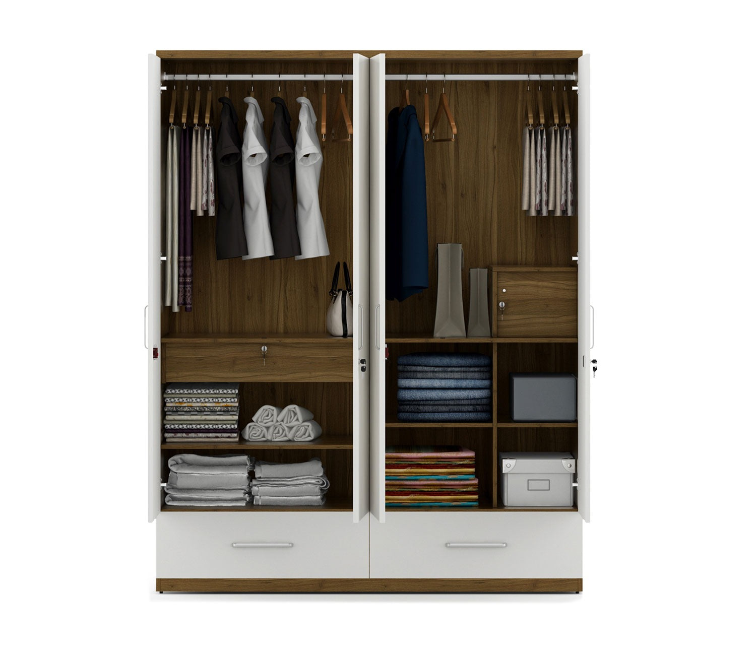Kosmo Apex 4 Door Wardrobe With Mirror (Exotic Teak Frosty White Finish)