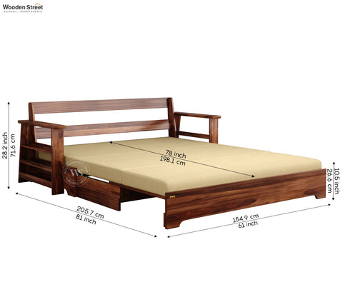 Della Sheesham Wood Sofa Cum Bed With Armrests (Honey Irish Cream)