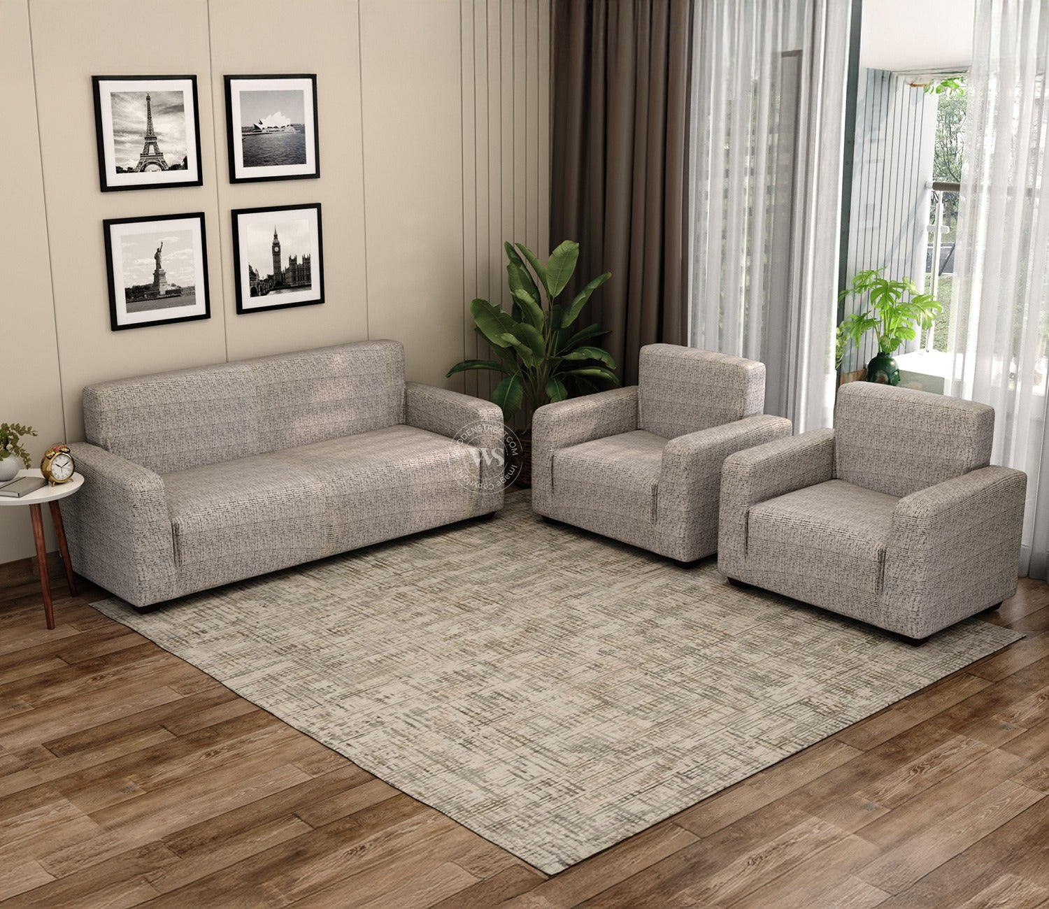 Hester Classic Textured Solid Colored Polyester Spandex 3+1+1 Sofa Cover Set (Grey)