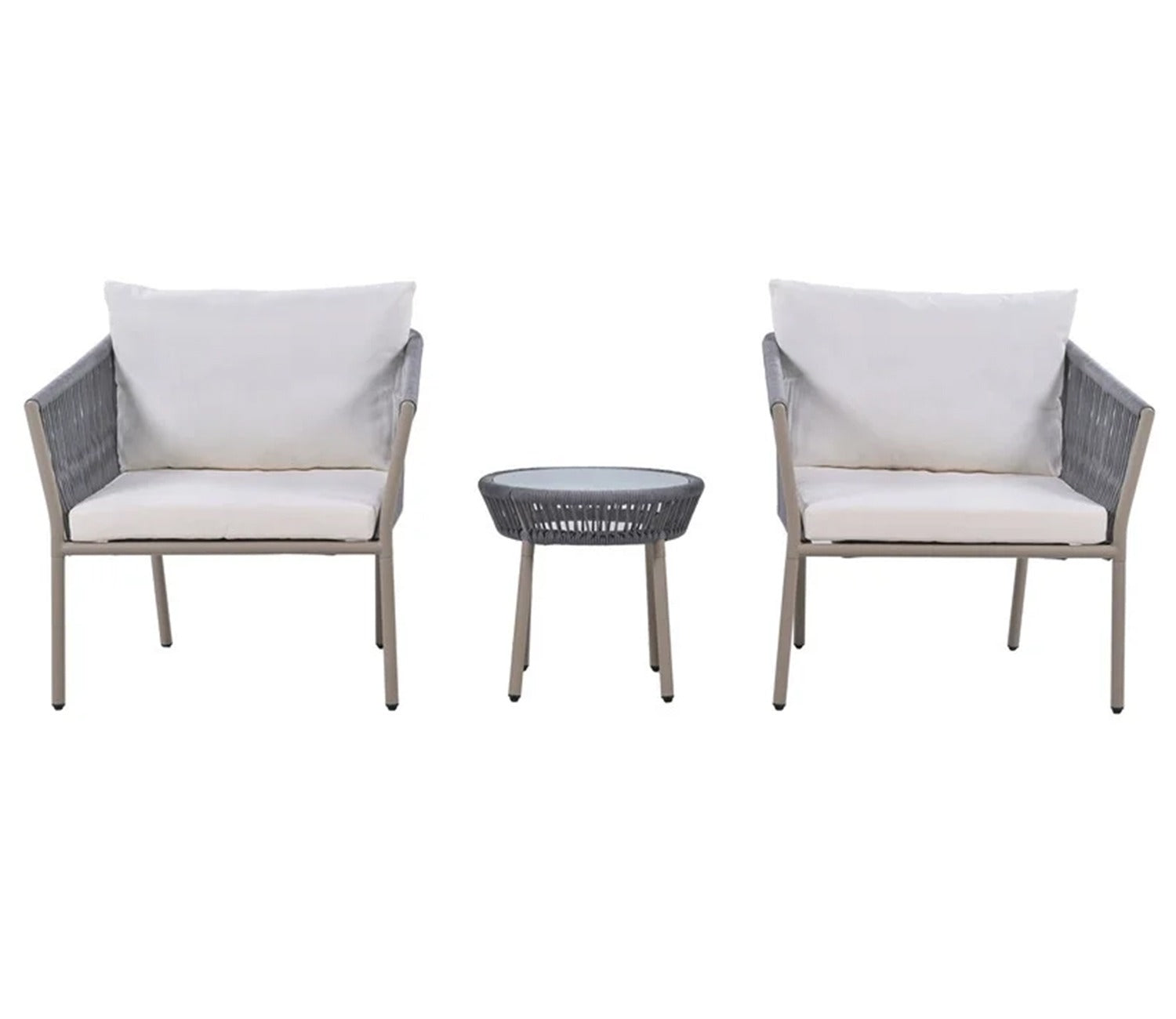 Grey Rope 2 Seater Chair Set And Off White Cushions