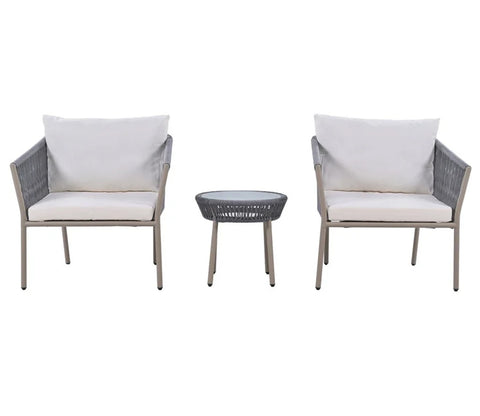 Grey Rope 2 Seater Chair Set And Off White Cushions